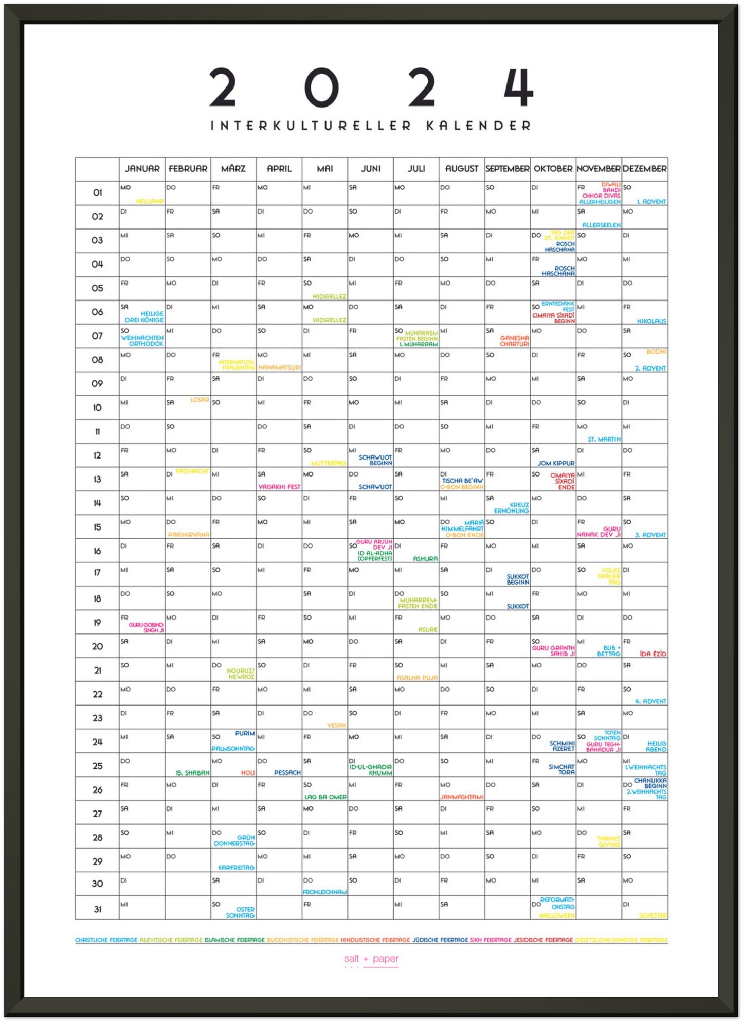 2024 - ein interkultureller Festtagskalender 50x70 cm